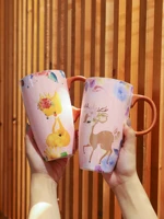 new creative hand painted fawn ceramic mug with spoon high milk coffee breakfast cup couple cup exquisite birthday present