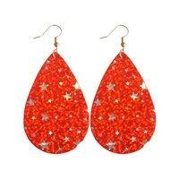 glitter leather independence day sparkle stars texas map teardrop drop earrings for women