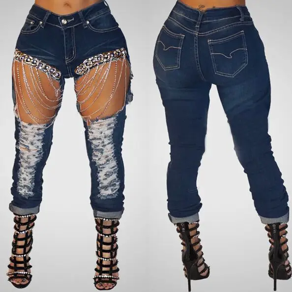 

2019 Spring Fashion Ripped Jeans Women Vintage Cotton Denim Slim Elasticity Skinny Pencil Pants Jeans Femme