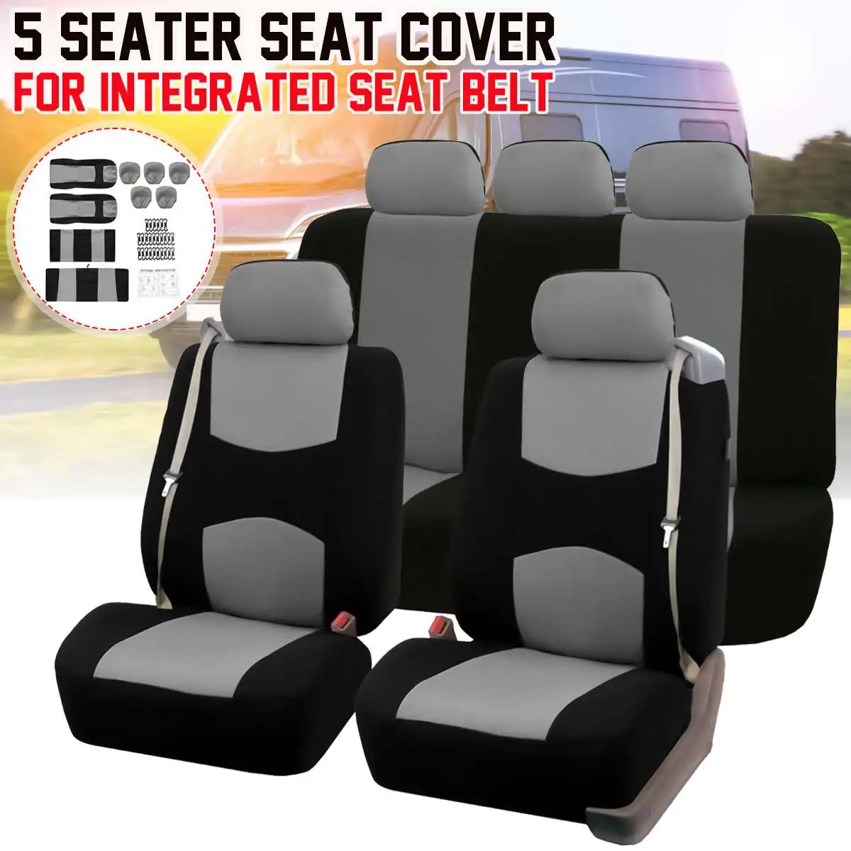 

Полный комплект чехлов на автомобильные сиденья на 5 сидений, встроенный ремень безопасности, чехол на сиденья, Наволочка на переднее и задн...