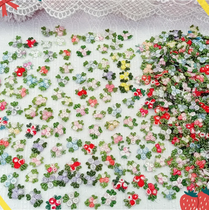 100 Pieces 1.6cm Width Red Green Embroidered Floral Lace Embellishment Applique Patches Trimming Sewing Supplies for Women | Дом и сад
