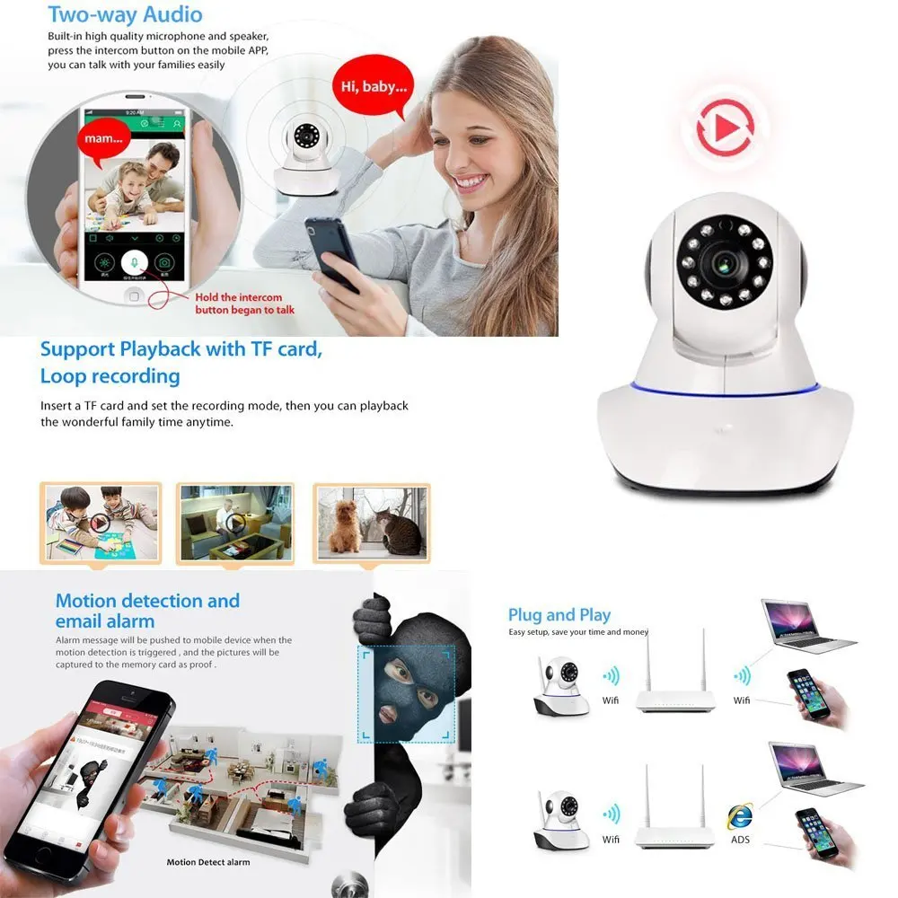 Smart Home Guard Wireless/Wired IP CAMERA 720P/960P WIFI Security CCTV Surveillance Camera P2P Infrared Night Vision | Безопасность и