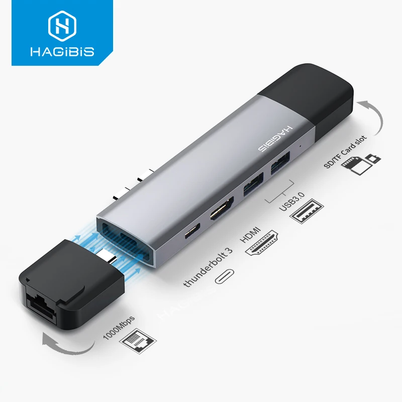Хагет Ибис USB C концентратор USB C к HDMI RJ45 Thunderbolt 3 адаптер тип-c USB 3,0 концентратор SD/TF кардридер PD конвертер для MacBook Pro