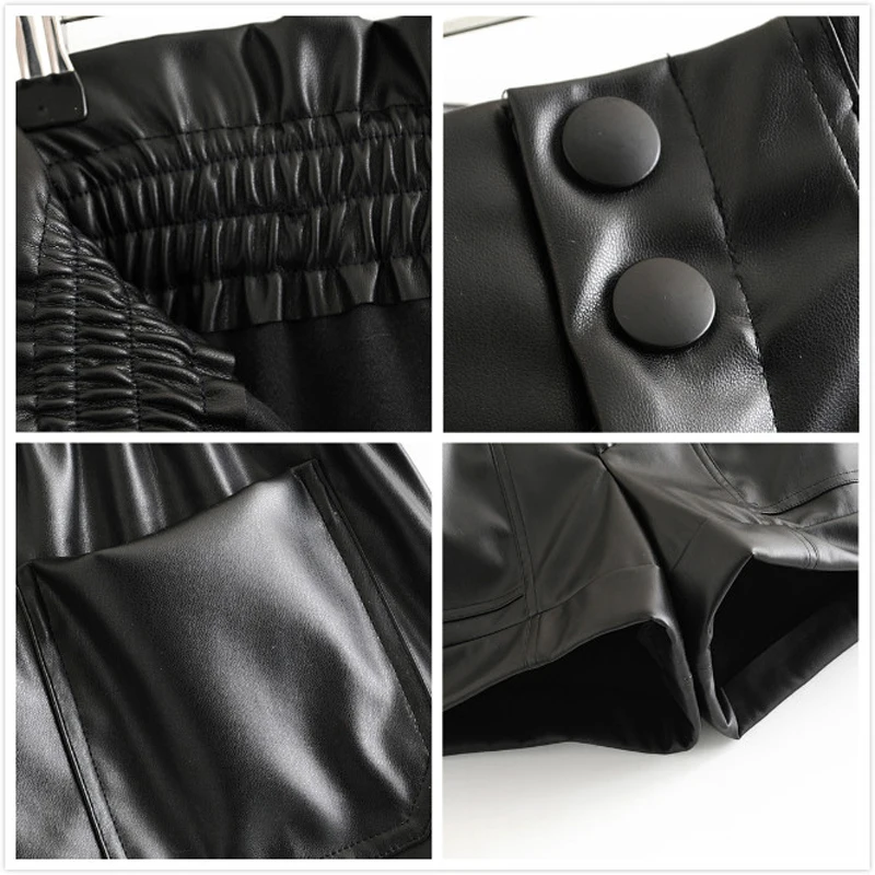 Весна-Осень 2020 модные черные женские шорты из искусственной кожи с высокой