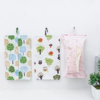 cartoon printed cotton linen hanging tissue bag pumping paper boxes tissue cases baby wipes cover bag 1pc