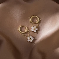 new fashion korean women exquisite romantic flowers zircon ear buckle drop earrings 2021 trend jewelry