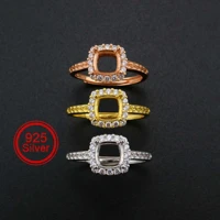 6mm square halo prong ring settings solid 925 sterling silver rose gold plated diy adjustable ring bezel for gemstone 1294217
