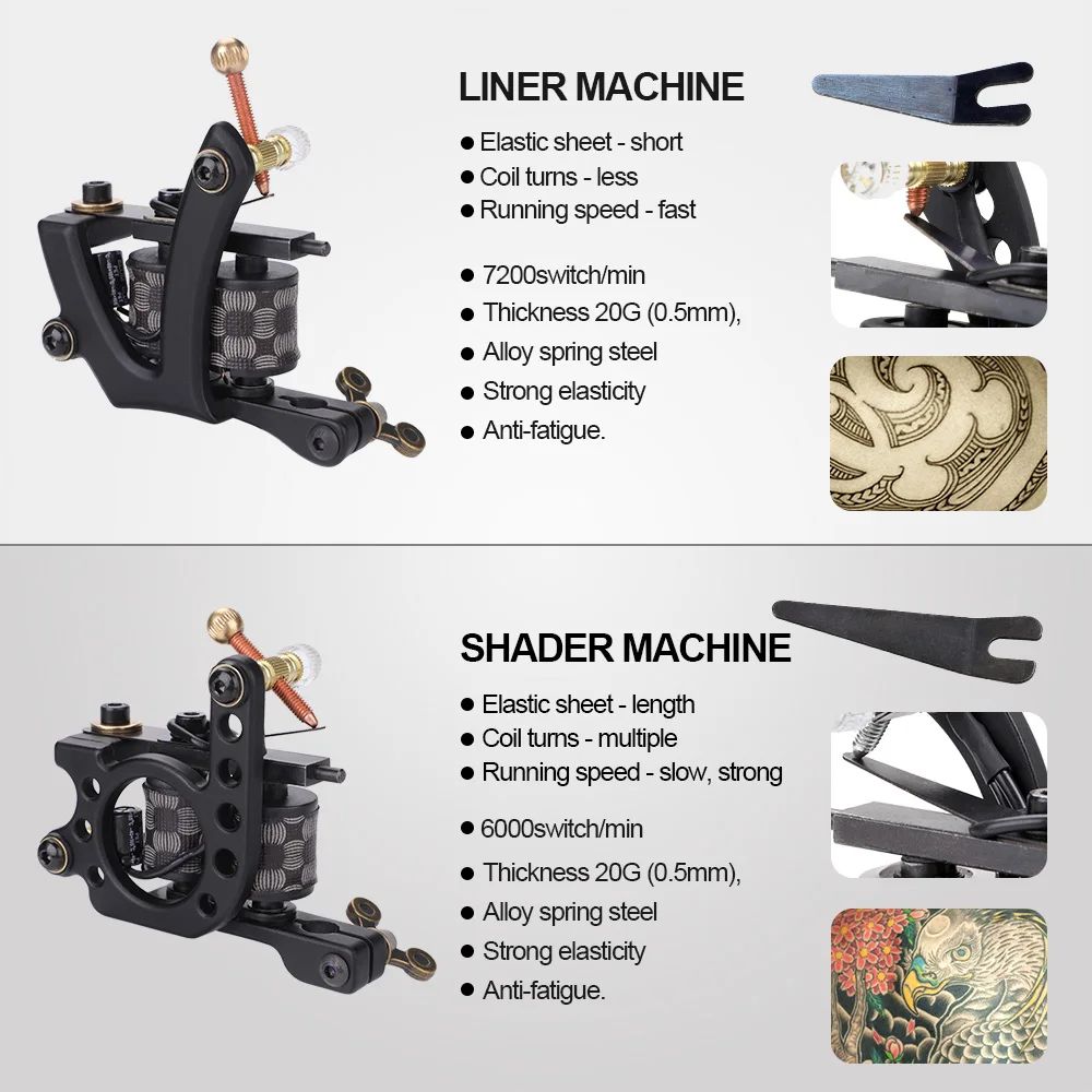 Клеймо татуировки Полный комплект 2 машины 1 источник питания 10 чернил ручки 20