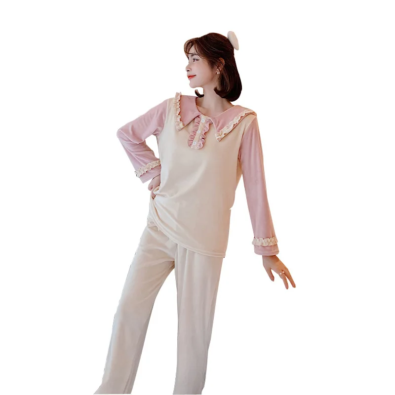 

Pajamas Suit Female Home Clothing Soft Casual Intimate Lingerie Autumn Winter New Sleepwear Pyjamas 2PCS Sleep Set Nightwear