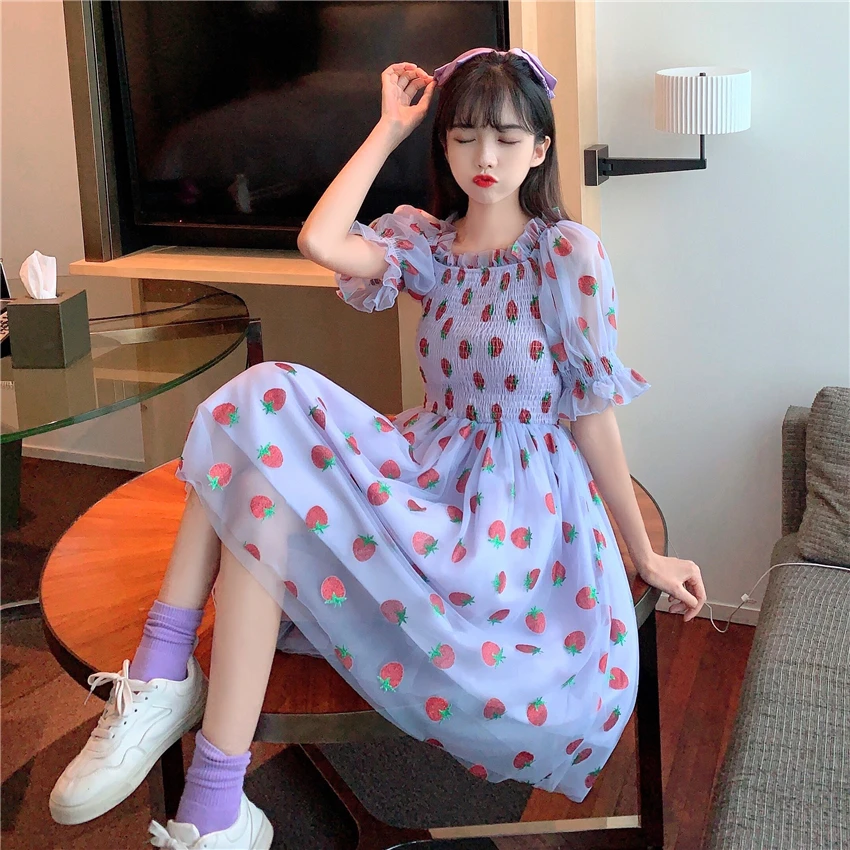 Юбка женская летняя новая японская Милая приталенная с пышными рукавами