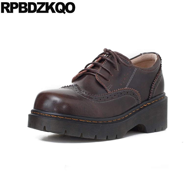 

Женские туфли-оксфорды на шнуровке, коричневые туфли-лодочки с круглым носком, на среднем каблуке, в стиле ретро, размеры 4 34