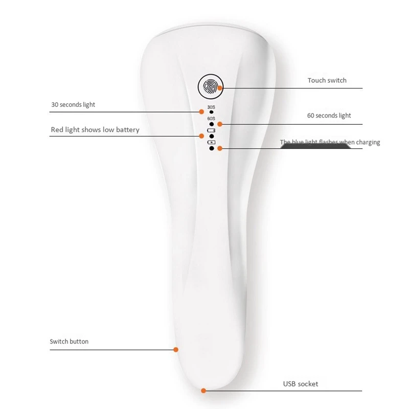 

Rechargeable Nail Lamp 3 LEDs Handheld Cordless Mini Battery Timer Nail Dryer UV LED Nail Light