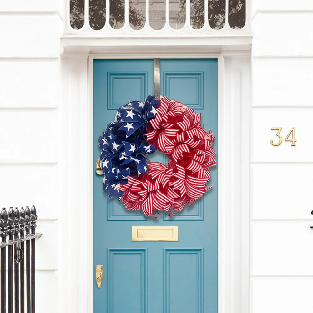 

30CM Chic Independence Day Wreath U.S. Door Hanging Bright Colors Home Fabric Decorations Perfect Gift for Veterans Day