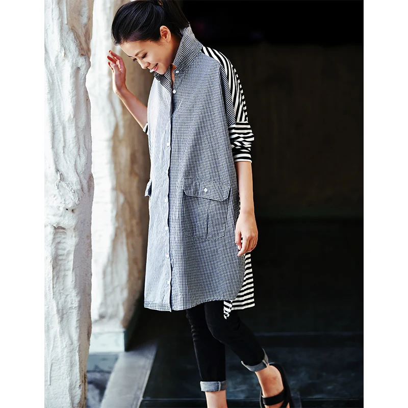 MICOCO C2121 корейский стиль до и после проверки мозаичные полосы Длинные свободные