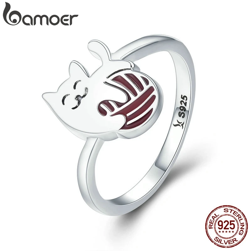 BAMOER, Настоящее серебро 925 пробы, изысканное кольцо для игры в мяч, кошачий палец, Женские Ювелирные изделия из стерлингового серебра S925 SCR211