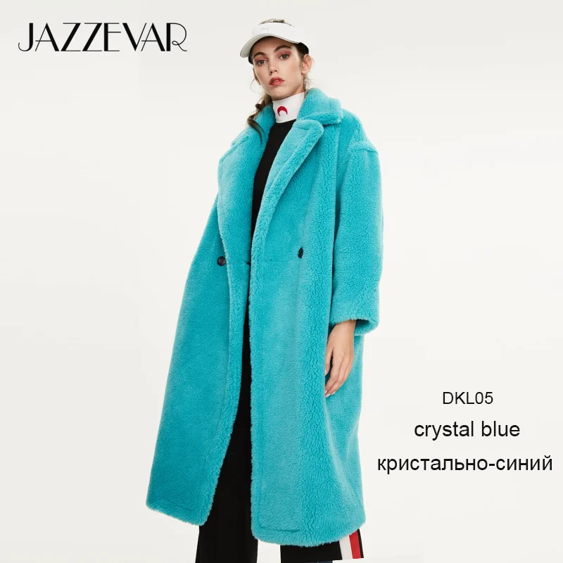 JAZZEVAR Зима пальто с мехом новая высокая мода женская плюшевый мишка икона парка X-Long негабаритное пальто толстая теплая верхняя одежда свободная одежда - Цвет: Crystal bule DKL05