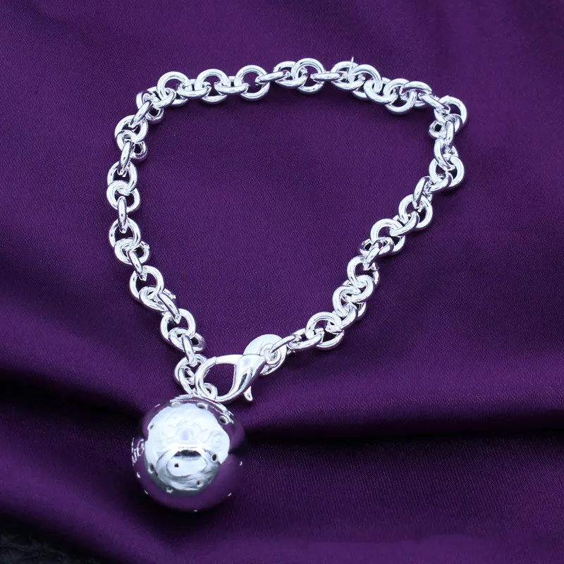 

925 Sterling Silver Jewelry Fashion Ball Pendant Chain 8 Inch Bracelet Woman's Classic Clothes With Gifts SL506