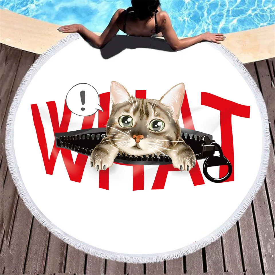 ONGLYP Round Beach Towel Cute Cat Microfiber Blanket Bath Yoga Mat Cartoon Tapestry Wall Hanging Bedroom Decor |