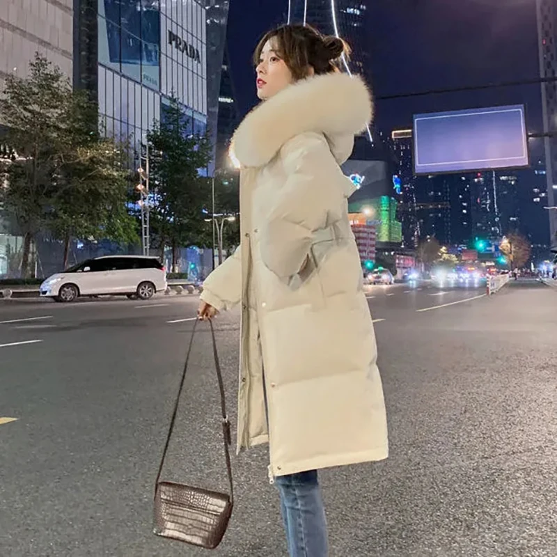 Женское зимнее пальто из хлопка средней длины свободная парка с меховым