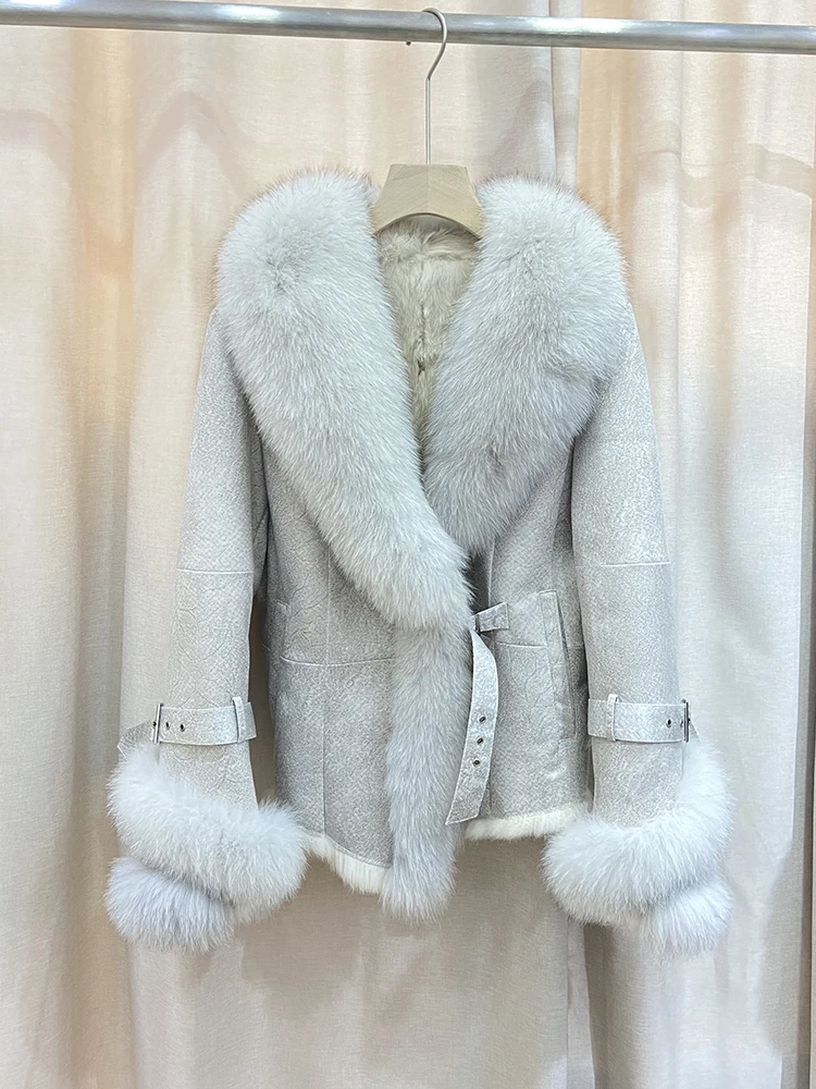 

Женская шуба из натурального меха кролика, зимняя теплая куртка с воротником из натурального Лисьего меха, 2021