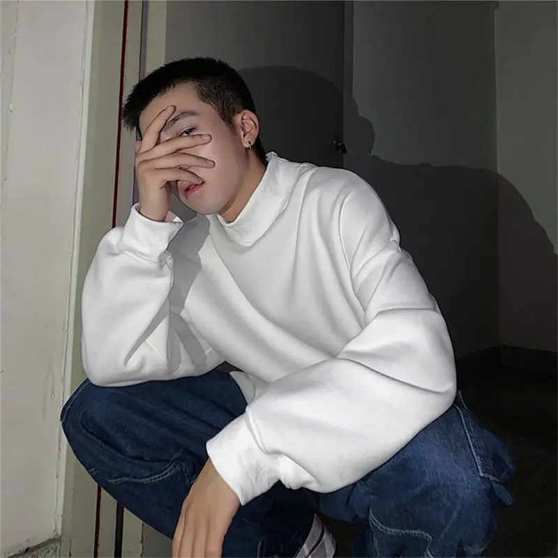 

Autumn and winter half high collar sweater for men's Korean fashion loose coat