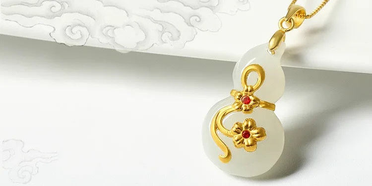 Натуральная китайская белая Нефритовая Тыква подвеска мозаичная Золотая