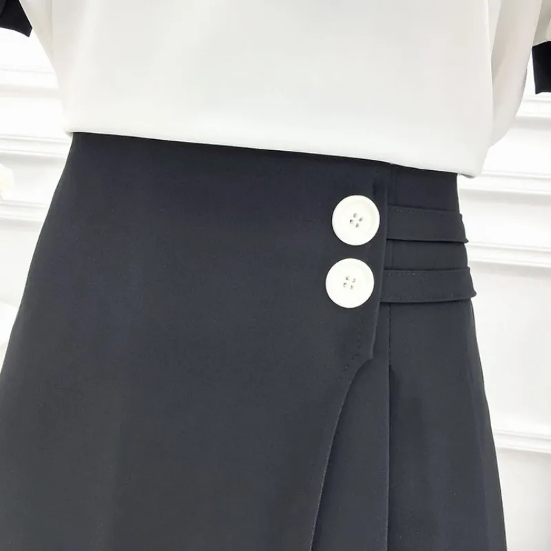 

Slash Neck Women Sexy Ruffle Off Shoulder Top Button Pleated A-Line Short Skirt Elegant Office Ladies Fashion Two Piece Outfits