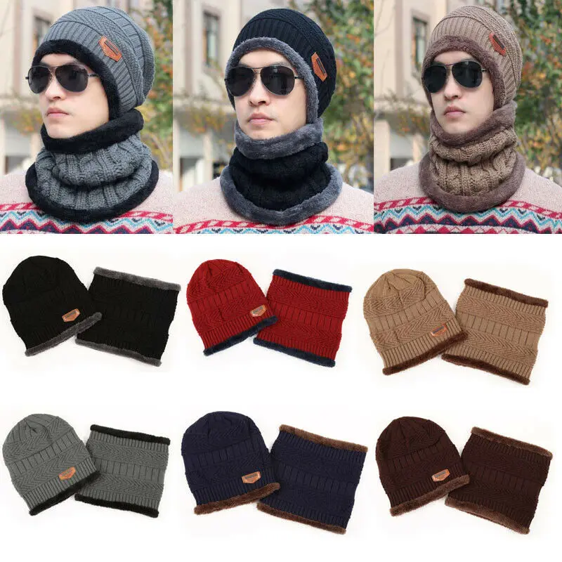 

Зимняя шерстяная шапка для женщин и мужчин для кемпинга, мешковатая Теплая Флисовая Лыжная Шапка + шейный платок