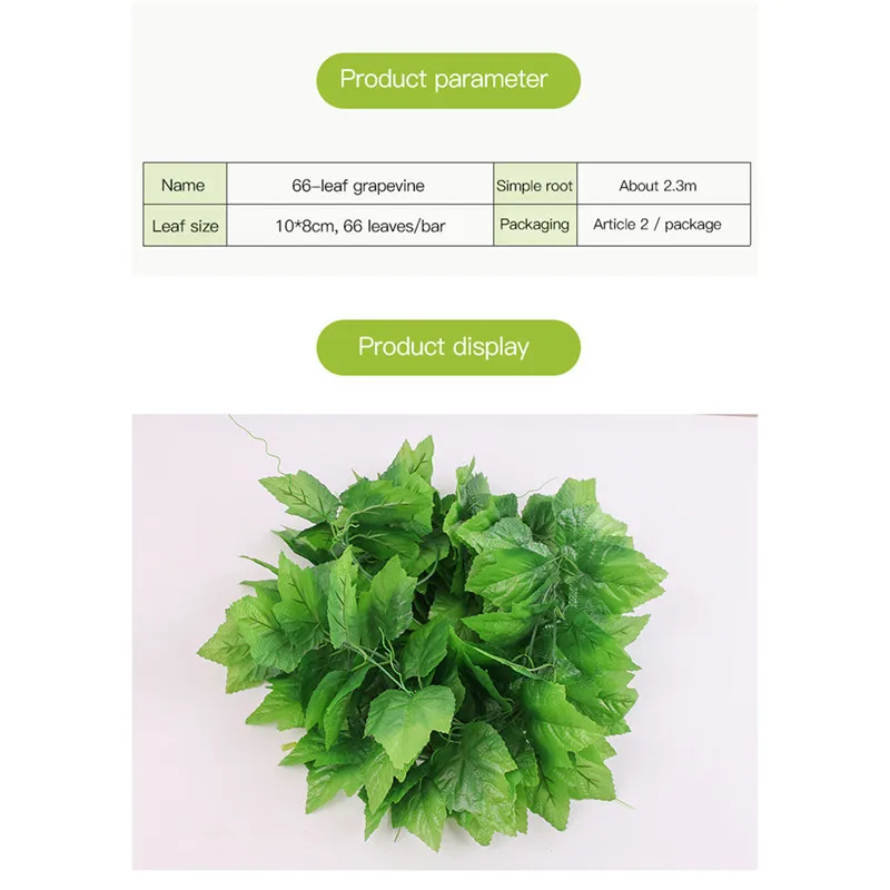 

2Pcs Green Silk Artificial Hanging Ivy Leaf Garland Plants Vine grape Leaves Home Bathroom Decoration Garden Party Decor