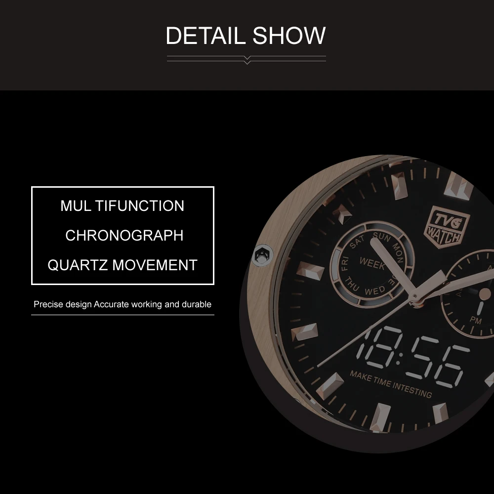Часы наручные TVG Мужские кварцевые брендовые Роскошные водонепроницаемые