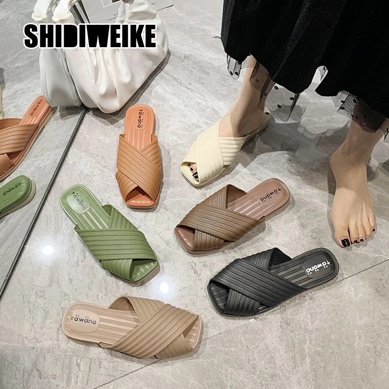 

Summer Open Toe Beach Slippers Woman Flat Casual Sandals Sweety Color Comfort Slides Slippers Va825