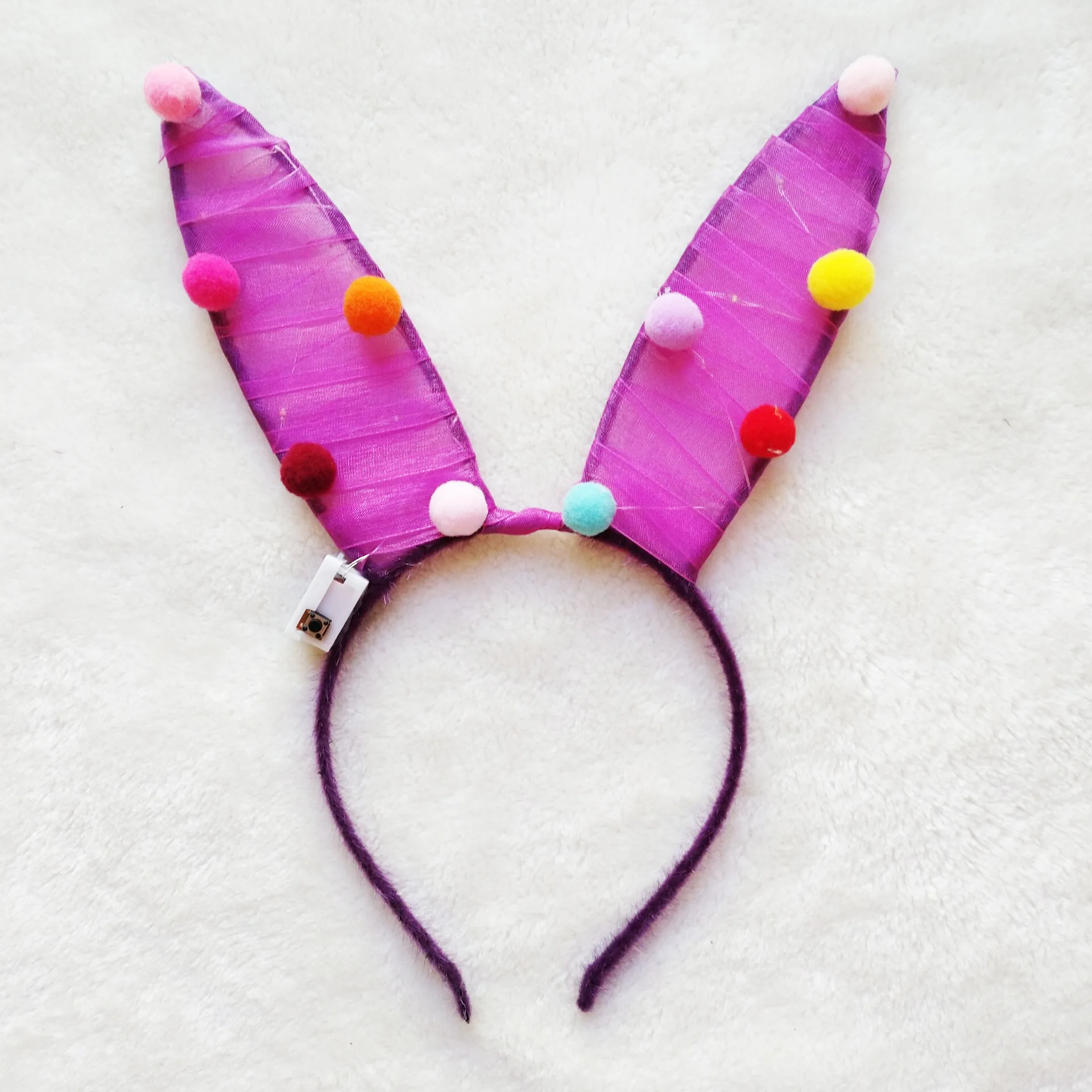 

LED Glow Light Bunny Long-ear 16cm With Colorful Ball Head Wear Headband Flashing Hair Accessories Rabbit Cosplay Purim Birthday