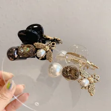 Pince à cheveux élégante rétro abeille, pince à cheveux, faite à la main, perle cristal, strass, bijoux de luxe pour filles, accessoires pour cheveux  (2)