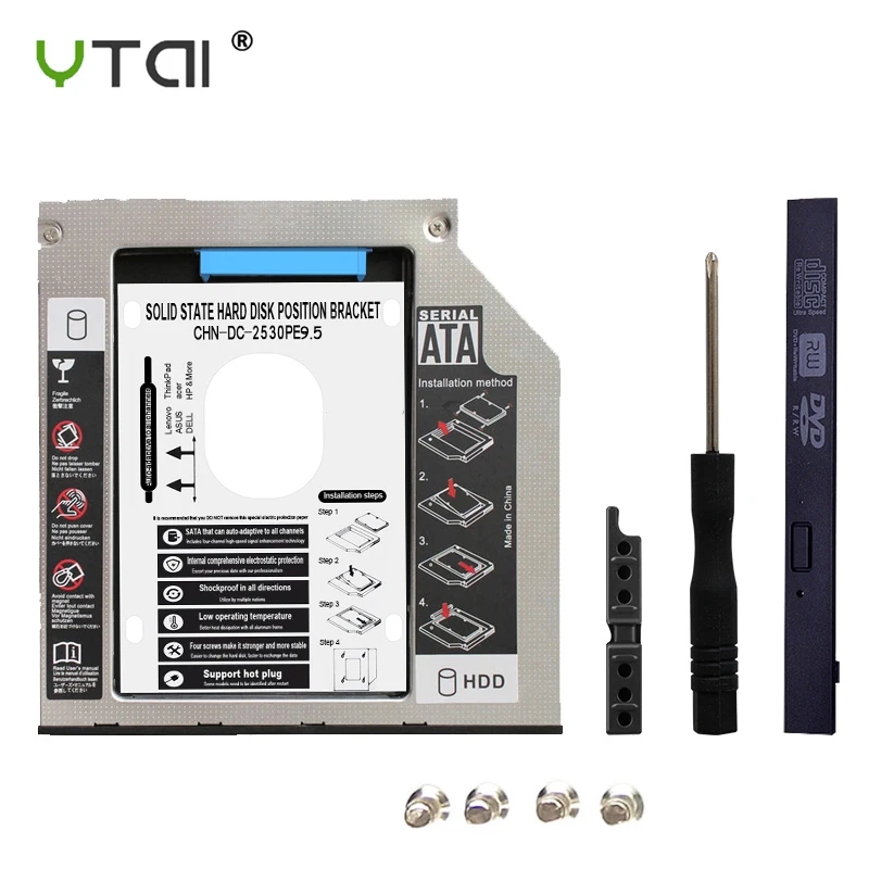 YTAI алюминиевый SSD Optibay 9 5 мм SATA 3 0 HDD caddy компакт дисков DVD случае прямоугольник