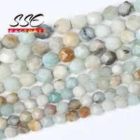 faceted natural flower amazonite stone beads for jewelry making loose spacer beads diy bracelet earring accessories 8mm 15 inch