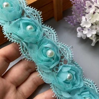 2 yard green pearl soluble flower embroidered lace trim ribbon floral applique fabric handmade wedding dress sewing craft new