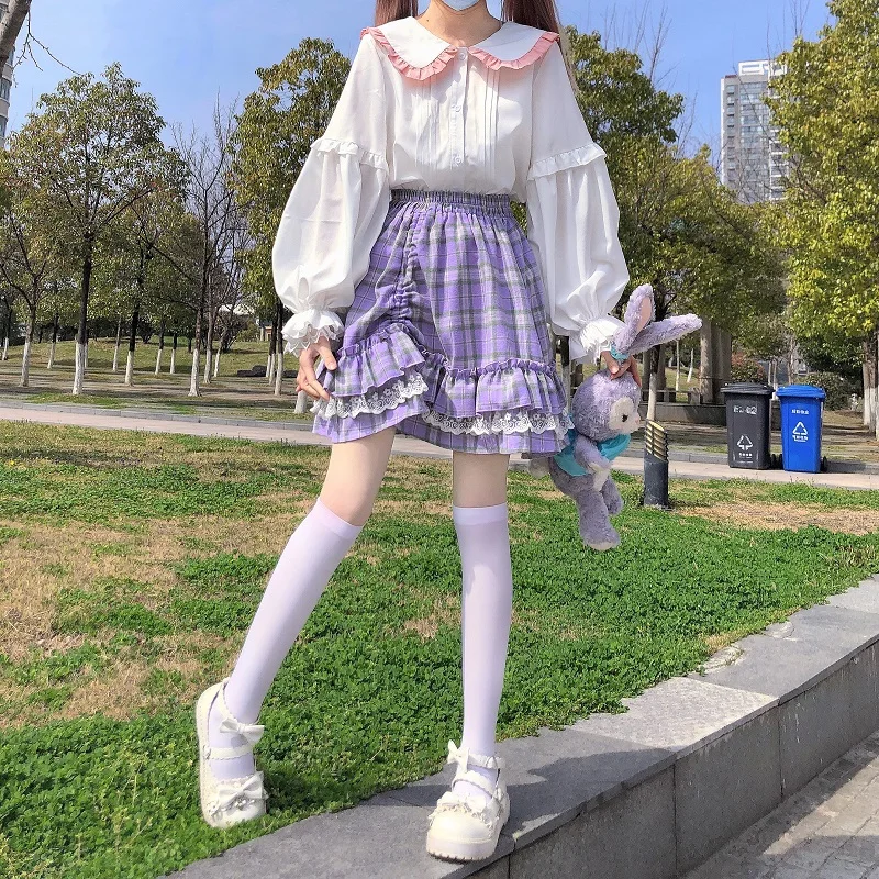 

Sweety Soft Girly Japanese JK Shirt Preppy Style Shirt Peter Pan Collar Rabbit Ear Lace Full Sleeve Cute Lolita Blouse Shirt