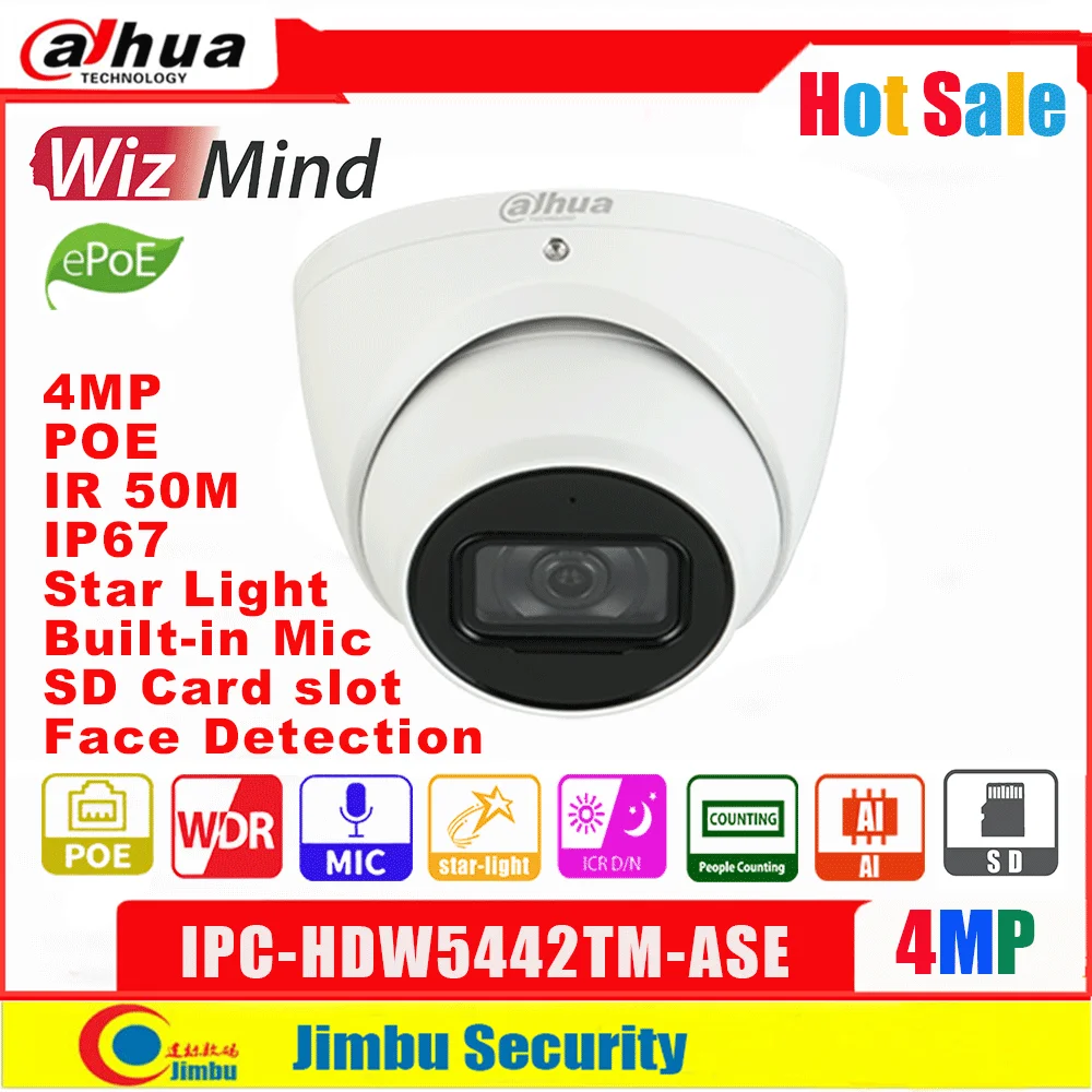

Dahua 4MP IP Camera ePOE WizMind IPC-HDW5442TM-ASE IR 50m Starlight Built-in MIC WDR ONVIF IP67 Face Detection CCTV Camera