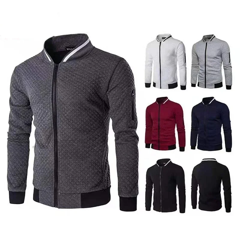 

E-BAIHUI Sweatshirt Men's Zipper Stand Collar Jacket Cardigan Casual Plaid Sportswear Thick Warm Windbreaker Overcoat Streetwear