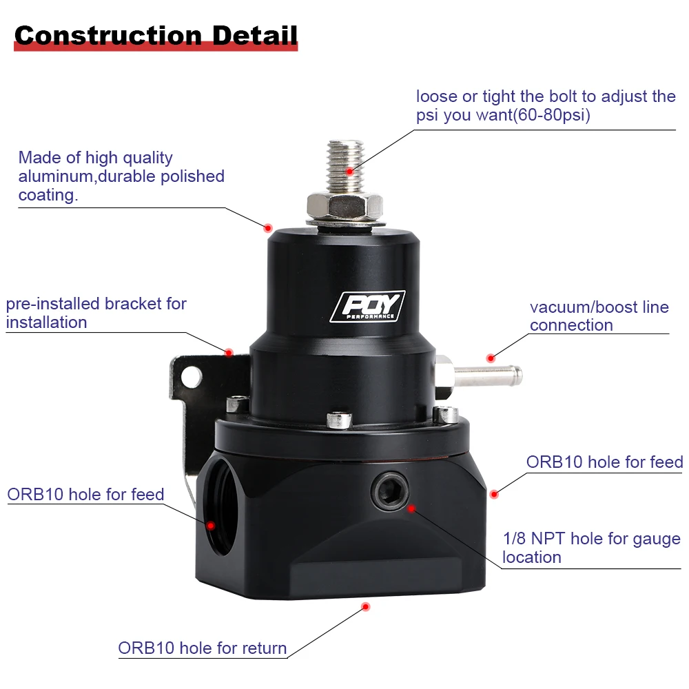 Регулятор давления топлива AN10 PQY EFI (Манометр 0 10/6 psi) 10AN 10/входные и обратные порты
