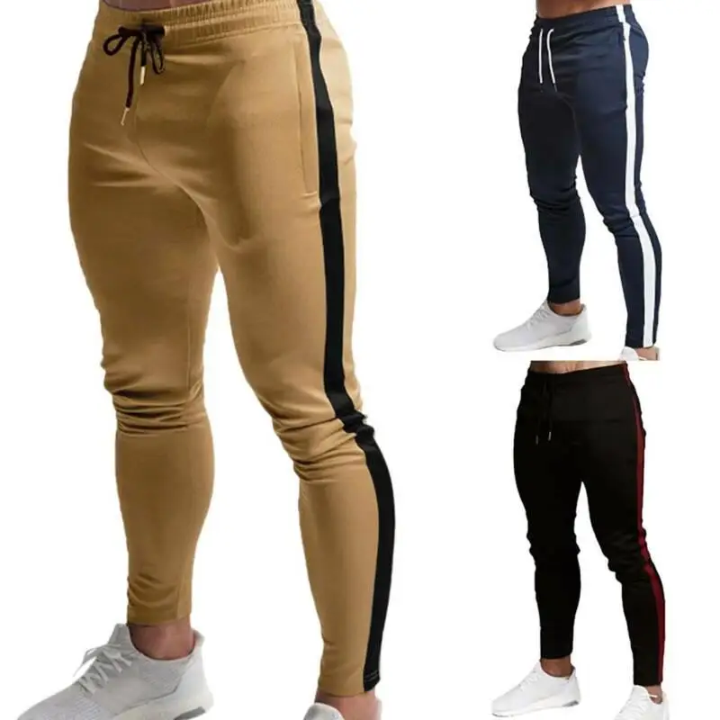 

Mens Pants Skinny Elastic Waist Jogging Striped Side Sports Men Clothing Sweatpants Tracksuit Bottom Joggers Men Pants