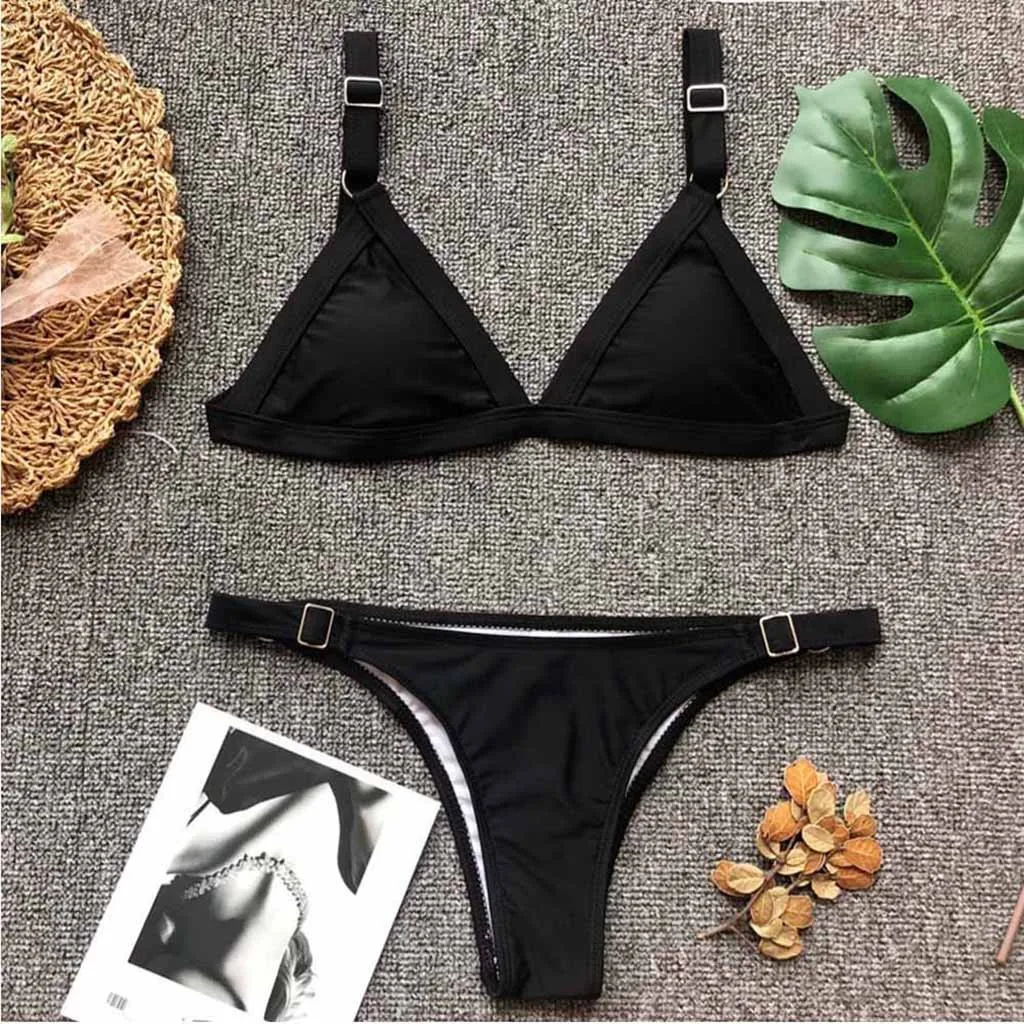 Женский бандо бандажный комплект бикини на бретельках с металлическими кольцами