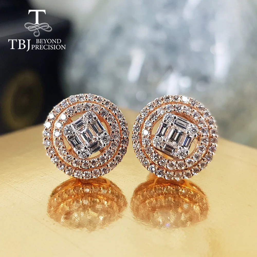 

TBJ,18K rose gold white diamond earring ,natural 1.12ct africa real diamond G color VVS clarity fine jewelry lady wife mom gift