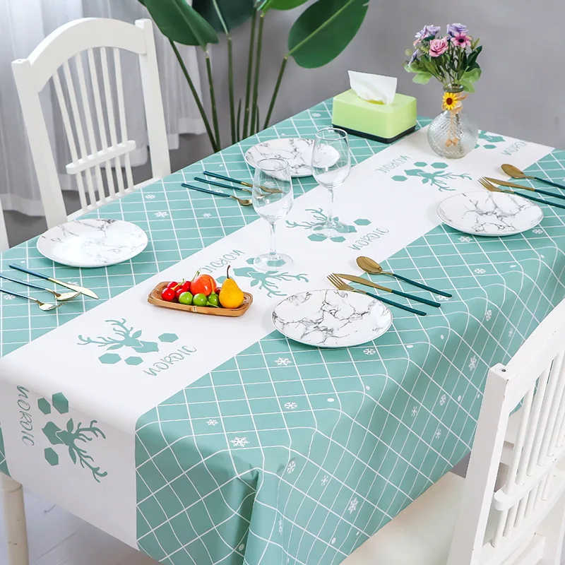 

PEVA Rectangula Grid Printed Tablecloth Waterproof Oilproof Kitchen Dining Table Colth Cover Mat Oilcloth Room Decor Aesthetic