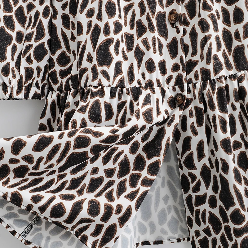 Женское мини-платье с длинным рукавом V-образным вырезом и принтом | Женская