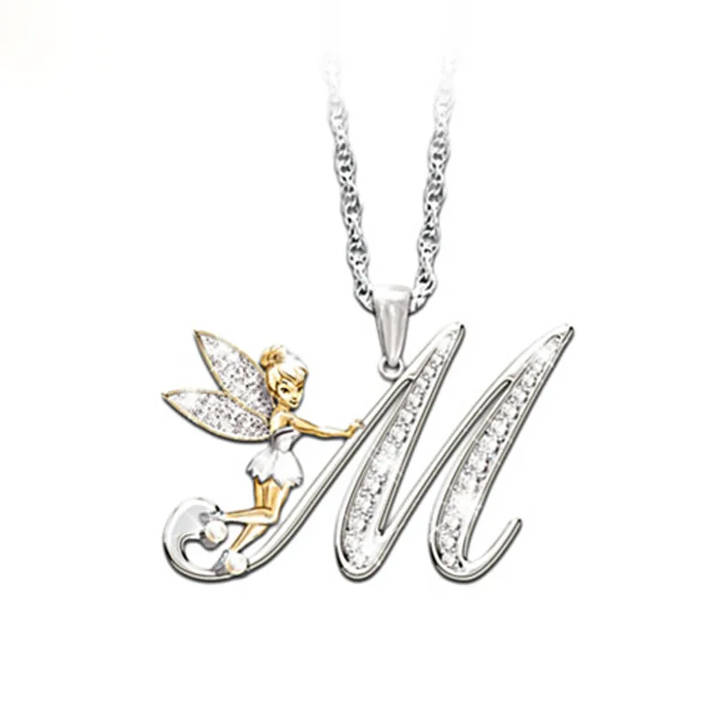 

New Collarbone Chain Accessories Elf Flower Fairy Alphabet Necklace Female European American Alloy Diamond Pendant Necklace