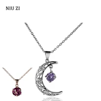 women fine luxury moon pendant necklaces stainless steel jewelry retro big ball type zircon rose gold color necklace accessories