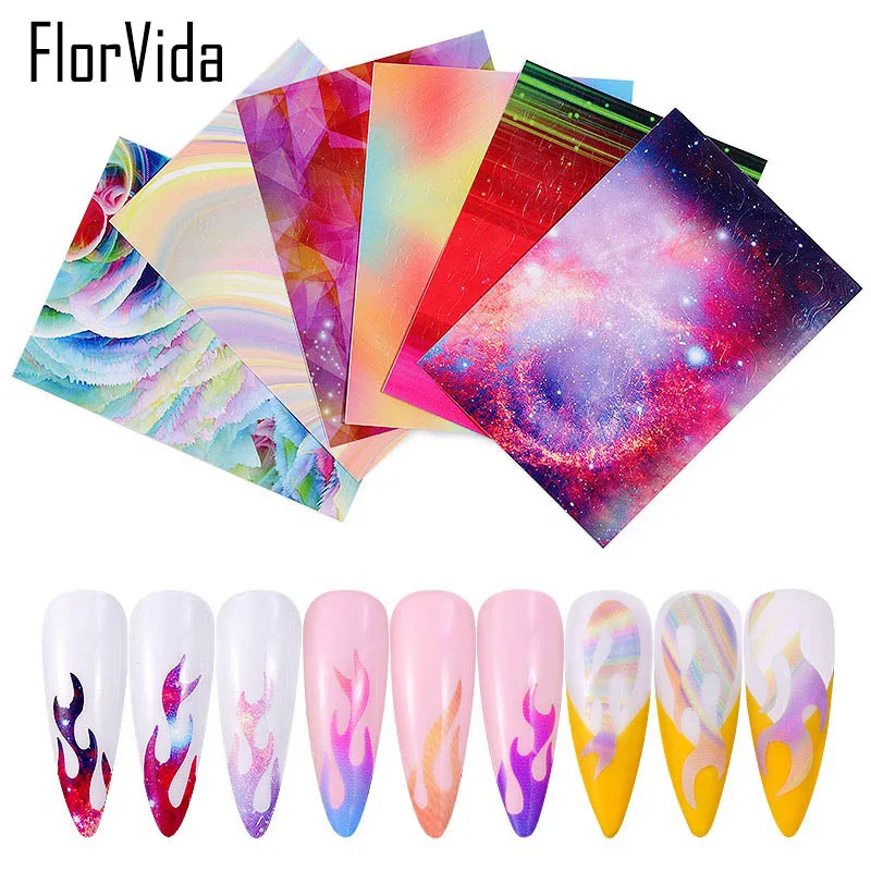 FlorVida 6 шт. комплект пламени наклейки для ногтей украшения Набор ногтей стикер огненное пламя накладные ногти клей