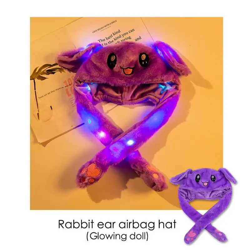 Funny Plush Rabbit Ears Hat Airbag Toy Hat Pinch Up Down Moving Ears Luminous Play Toys Cosplay Accessories Children Gift