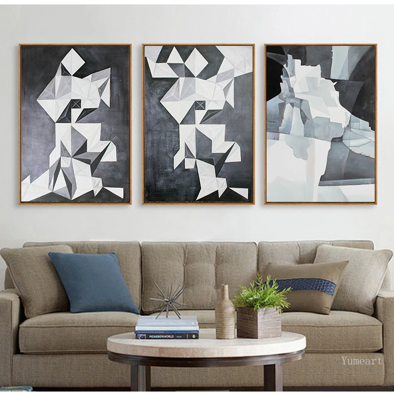 Абстрактная Геометрическая черно-белая Картина на холсте reative уникальные